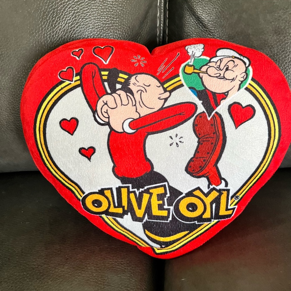 POPEYE & OLIVE OYL Plush Pillow Heart Shape Double‎ Sided 2013 Sugar Loaf 10”